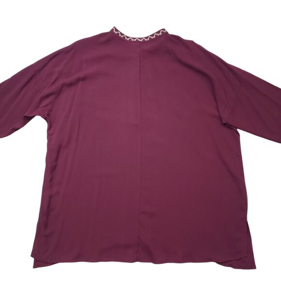 Grand & Greene Tunic Top Large Burgundy Floral Embroidered Button Front - Picture 12 of 13